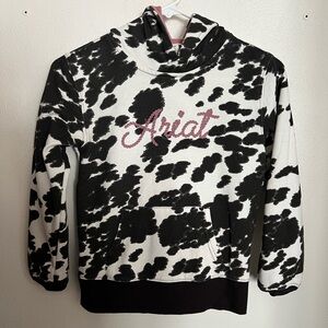 ARIAT Classic Casual Cow‎ Print Western Fleece Hoodie Black White Pink Girl's M
